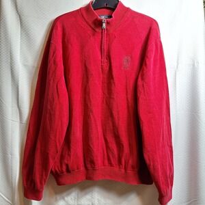 OXFORD GOLF 1/4 Zip Lined Pullover Sweater Sz L Red Cotton Casual TPC Sawgrass
